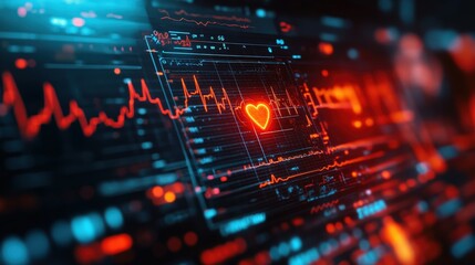 Obraz premium Dynamic heartbeat graph illustration with vivid colors, representing health technology and medical monitoring systems.
