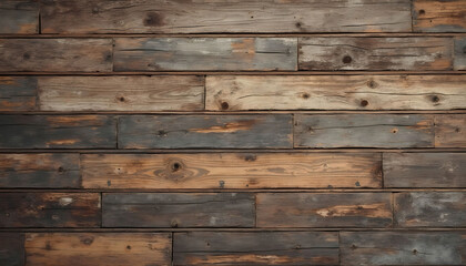 A rough texture of reclaimed wood planks with varying tones and imperfections, perfect for rustic designs, backgrounds, and showcasing the beauty of natural materials