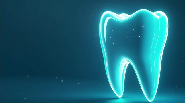 3D rendering tooth on a blue background. Dental clinic logo abstract.  Brightening concept of tooth solid background 