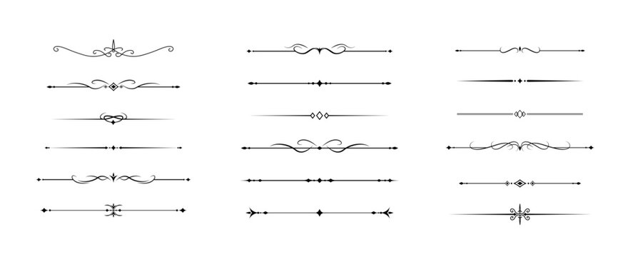 Set of Vintage decorative lines. text dividers. Line border. Lines separators, Borders, Vintage dividers, Underline elements. Vector illustration