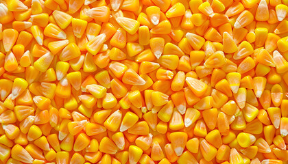 Delicious candy corns as background, top view