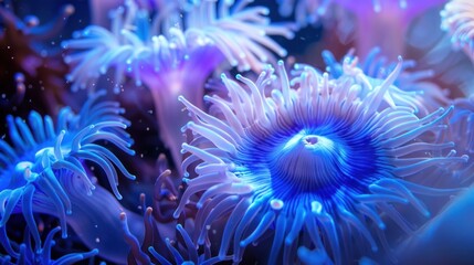 Fototapeta premium Vibrant Sea Anemone Blooms in a Close-Up