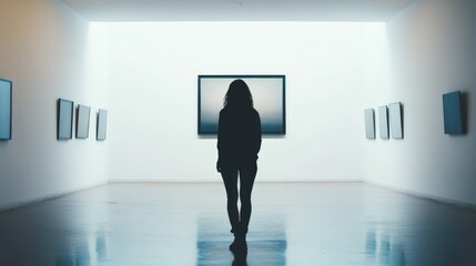 Obraz premium Woman in Art Gallery Contemplating Artwork