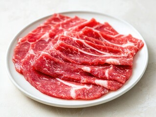 Delicately Sliced Shabu Meat on a White Plate