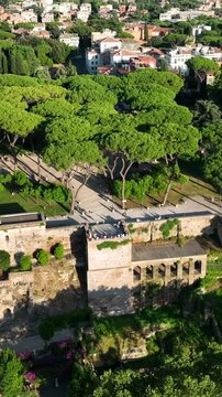 The Orange Garden viewpoint in Rome, Italy.
The terrace overlooking Rome and Trastevere, a tourist destination for visitors traveling in Italy. Aventine District.
