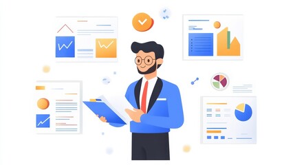 Auditor with financial documents, comparing figures from multiple reports, ensuring thorough business analysis and accuracy