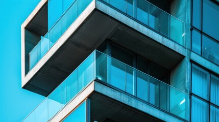 Obraz premium Abstract Architecture: A Modern Building with Blue Glass Balconies