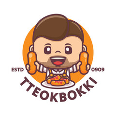 cartoon mascot logo with korean food tteokbokki