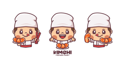set of chef with korean food kimchi cartoon character design