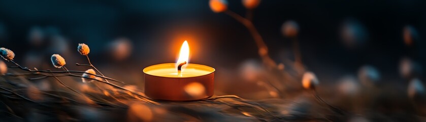 A single candle burning brightly in the darkness.