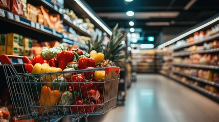 Modern Grocery Shopping Experience with Full Cart