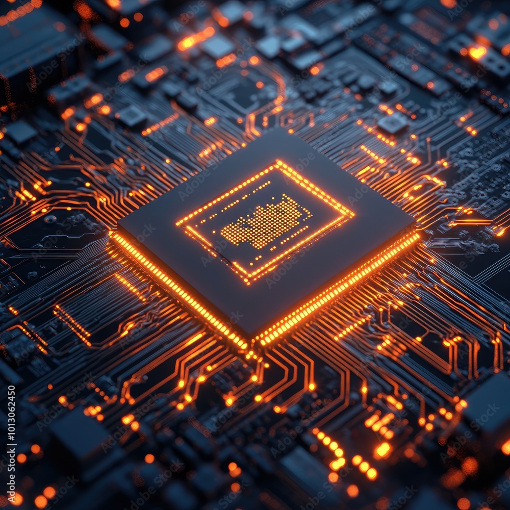 Poster High-Tech Microchip with Circuit Board Detail