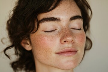 Naklejka premium Radiant Woman with Flawless Skin and Closed Eyes