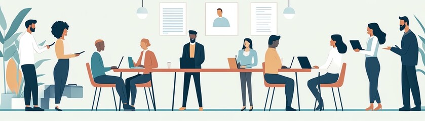 Diverse group of professionals collaborating around a table in an office setting.