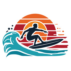 Surfer Riding the Waves at Sunset vector