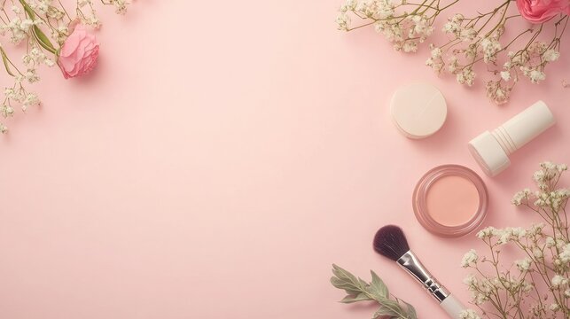 Beauty Products on Soft Pastel Background