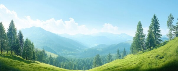 Serene Mountain Landscape with Pine Trees