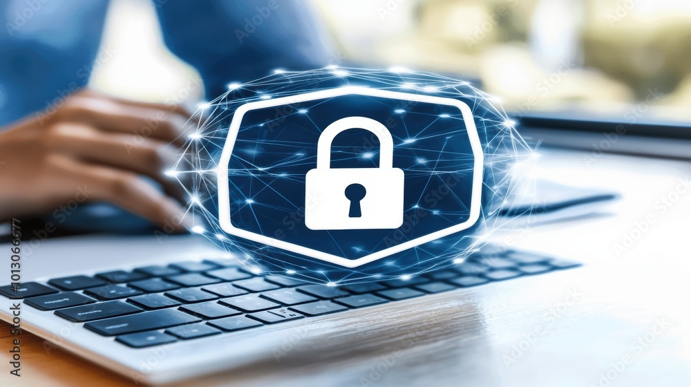 Poster digital security concept with padlock and technology background