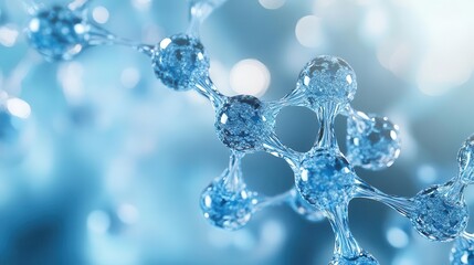 Close-up view of water molecules showcasing their intricate structure, reflecting science, purity, and molecular interaction.