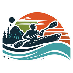 Kayaker Paddling Down River vector