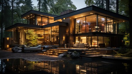 Fototapeta premium Futuristic Luxury Mansion Featuring Sleek and Innovative Architectural Design