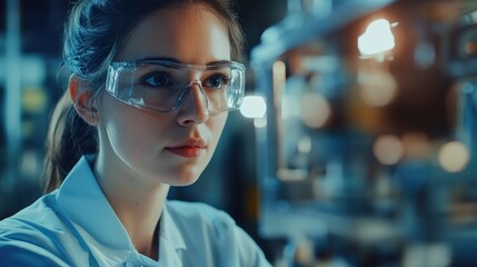 Female Engineer Inspecting Machine in Laboratory Setting