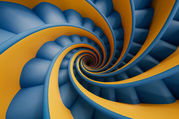 Fototapeta premium Blue and yellow spiral geometric patterns.