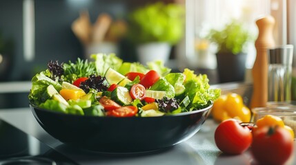 Fresh Salad in Modern Kitchen with Natural Lighting