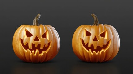 Carved halloween jack o lantern pumpkin isolated on transparent background