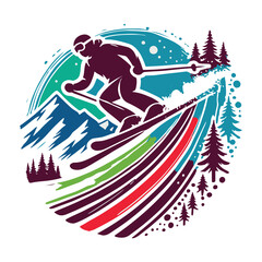 Adobe Illustrator ArtworkSnowboarder Carving Through the Mountains vector