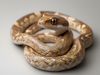 Fototapeta premium Close-Up of a Coiled Corn Snake with Vibrant Orange and Yellow Scales and Detailed Texture.