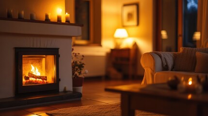 Cozy Living Room with Warm Fireplace Ambiance