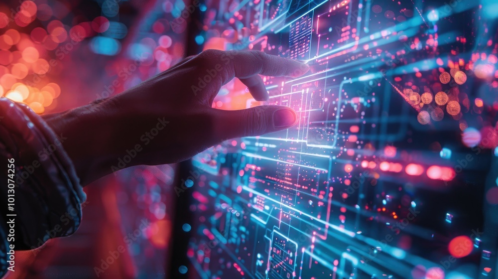 Poster futuristic interaction with digital interface