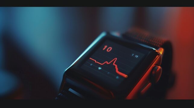 The minimalist display of a fitness tracker shows a heart rate graph with a prominent peak indicating a successful cardio session.