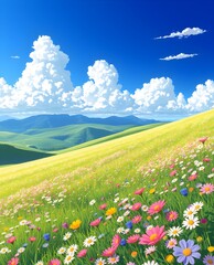Fototapeta premium Wildflower Meadow, Distant Hills