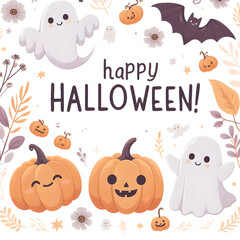 A kind Halloween greeting card in pastel colors.
