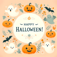 A kind Halloween greeting card in pastel colors.