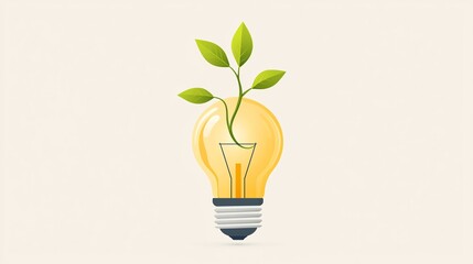 Tree sprouting from a light bulb, symbolizing ideas and development, flat design illustration