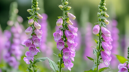 Beautiful clusters of foxglove flowers blooming in a vibrant garden during late spring