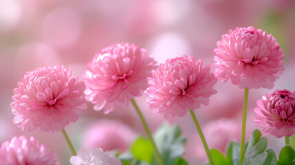 Obraz premium Beautiful pink flowers blooming in a garden during spring, showcasing vibrant colors and delicate petals in soft sunlight