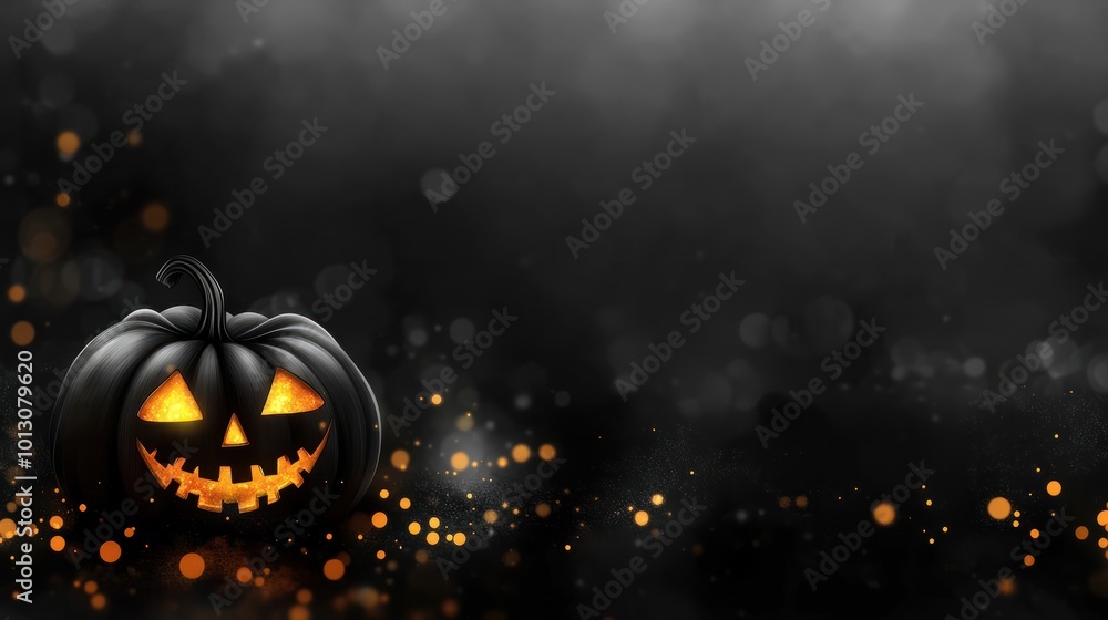 Wall mural happy halloween with pumpkin on bokeh background with copy space