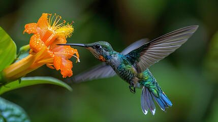 Obraz premium Hummingbird feeding on flower