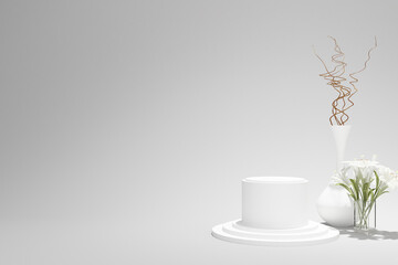 3d render of minimal design cylinder podium product mock up on white background. Set 21