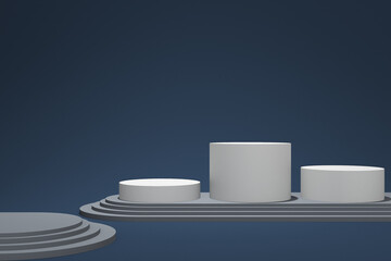 3d render of minimal design cylinder podium product mock up on blue background. Set 38