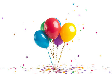 Colorful balloons with confetti on a white isolated background, perfect for celebrations and festive occasions.
