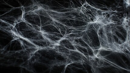 Real creepy spider webs on black banner