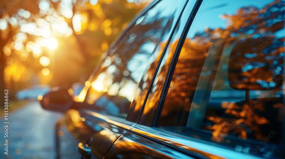 Poster the seamless blending of tinted film on a car window creating a smooth surface without any visible l