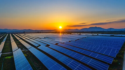 solar panels plant on sunset alternative electricity ecology concept