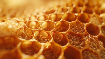 view of a honeycomb, showcasing the hexagonal cells