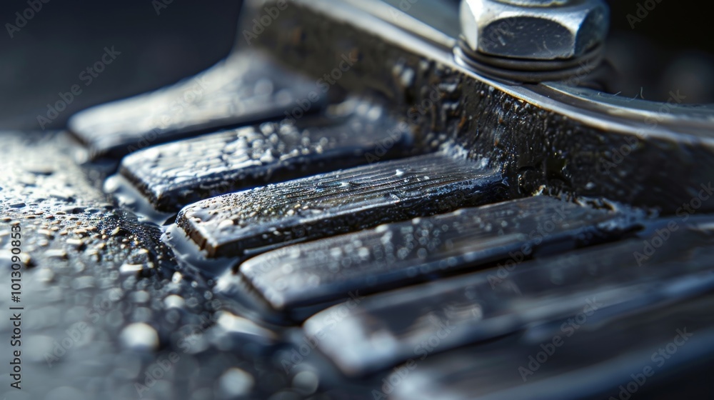 Poster macro shot of the clutch pedal capturing the grooved surface and the slight indentation from frequen